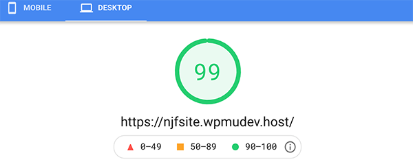 99 desktop google pagespeed insights score.