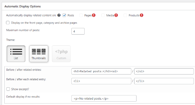 Automatic display options