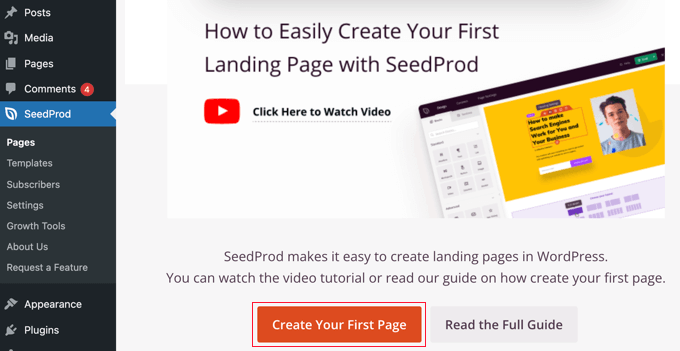 Click 'Create Your First Page'