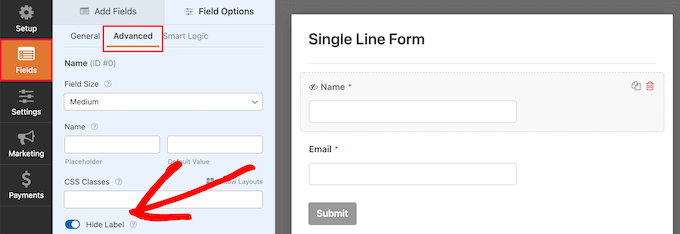 Hide form labels toggle